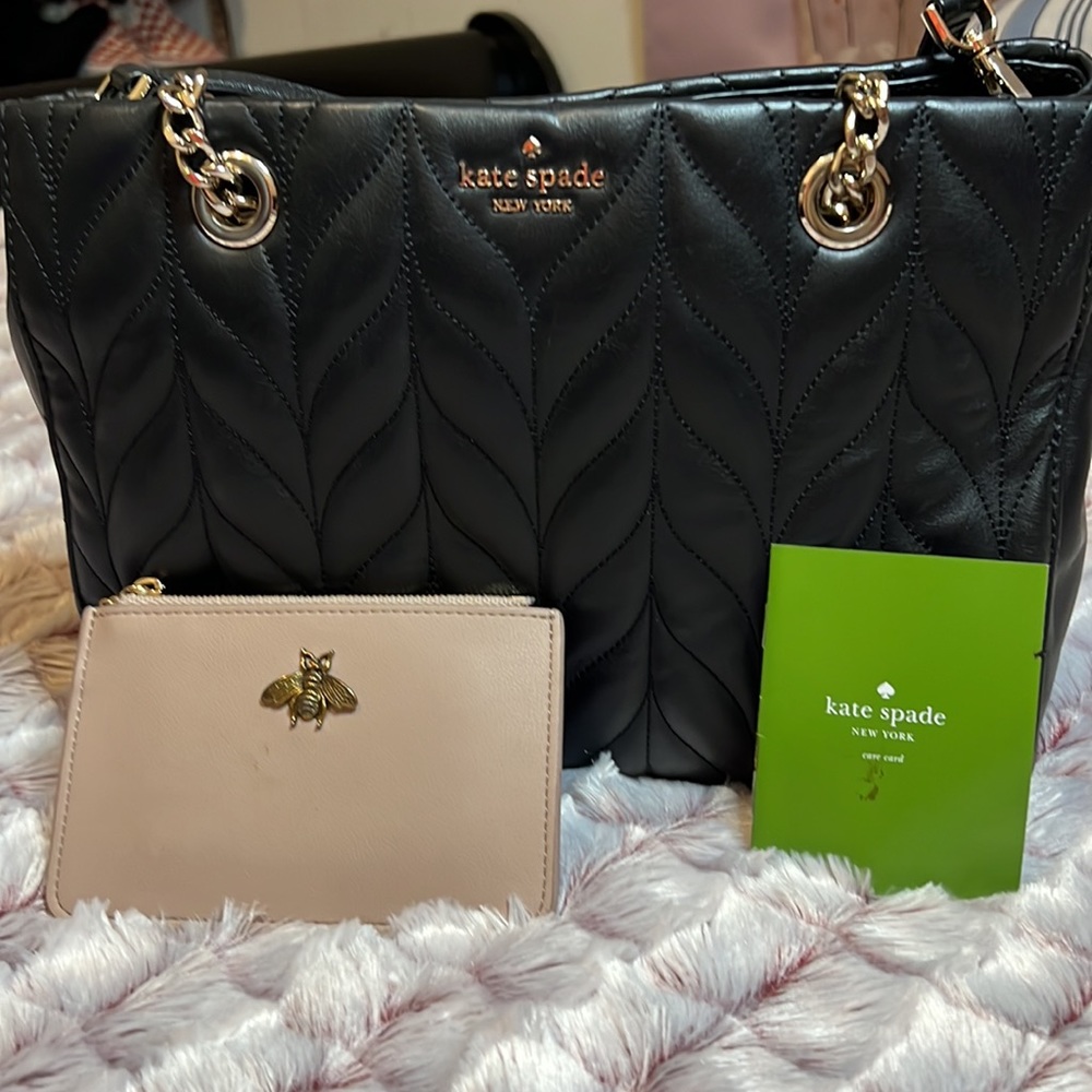 Kate spade black quilted purse and small wallet